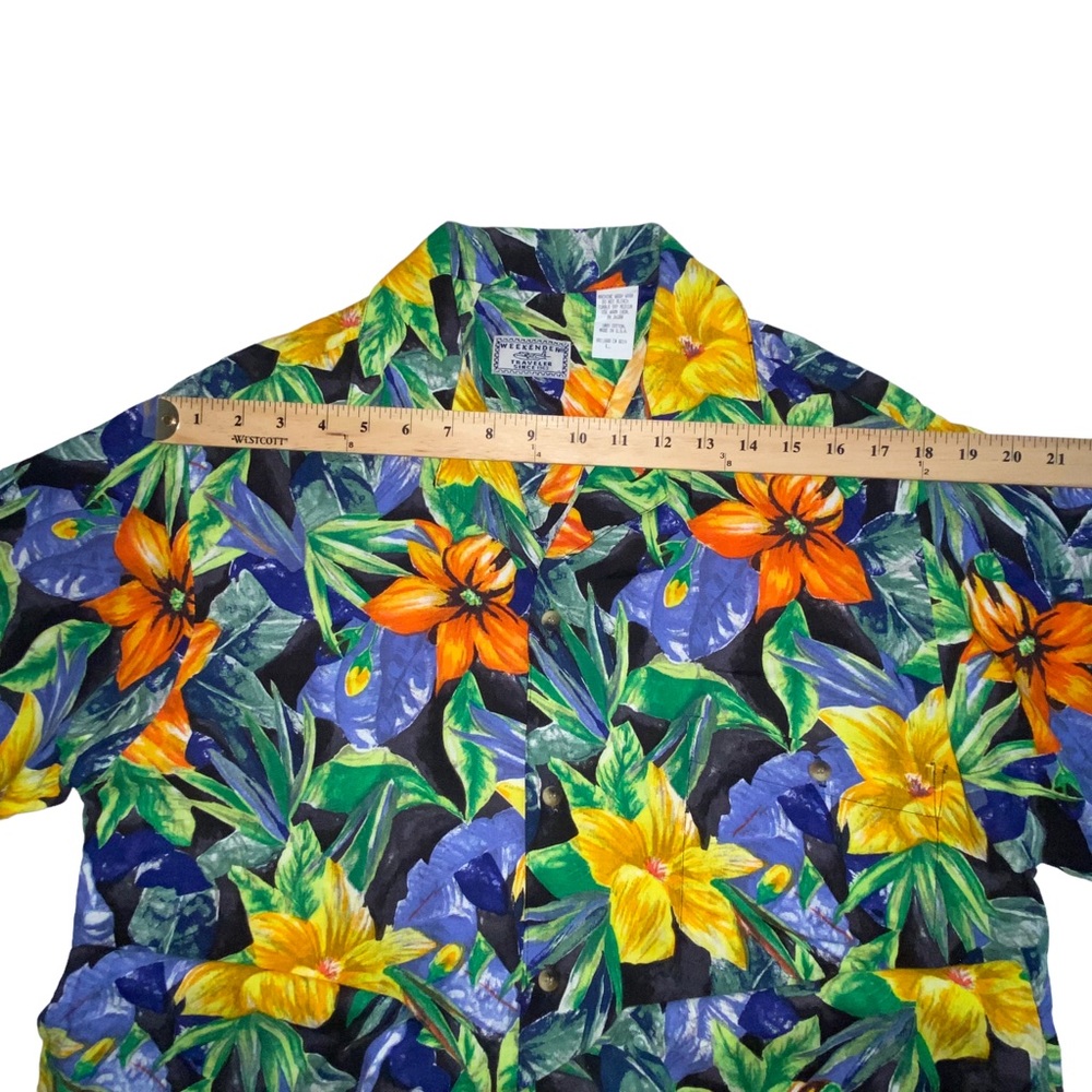 Vtg WEEKENDER Traveler Floral Hawaiian Button Down USA Cotton Shirt Men’s L - Picture 4 of 8